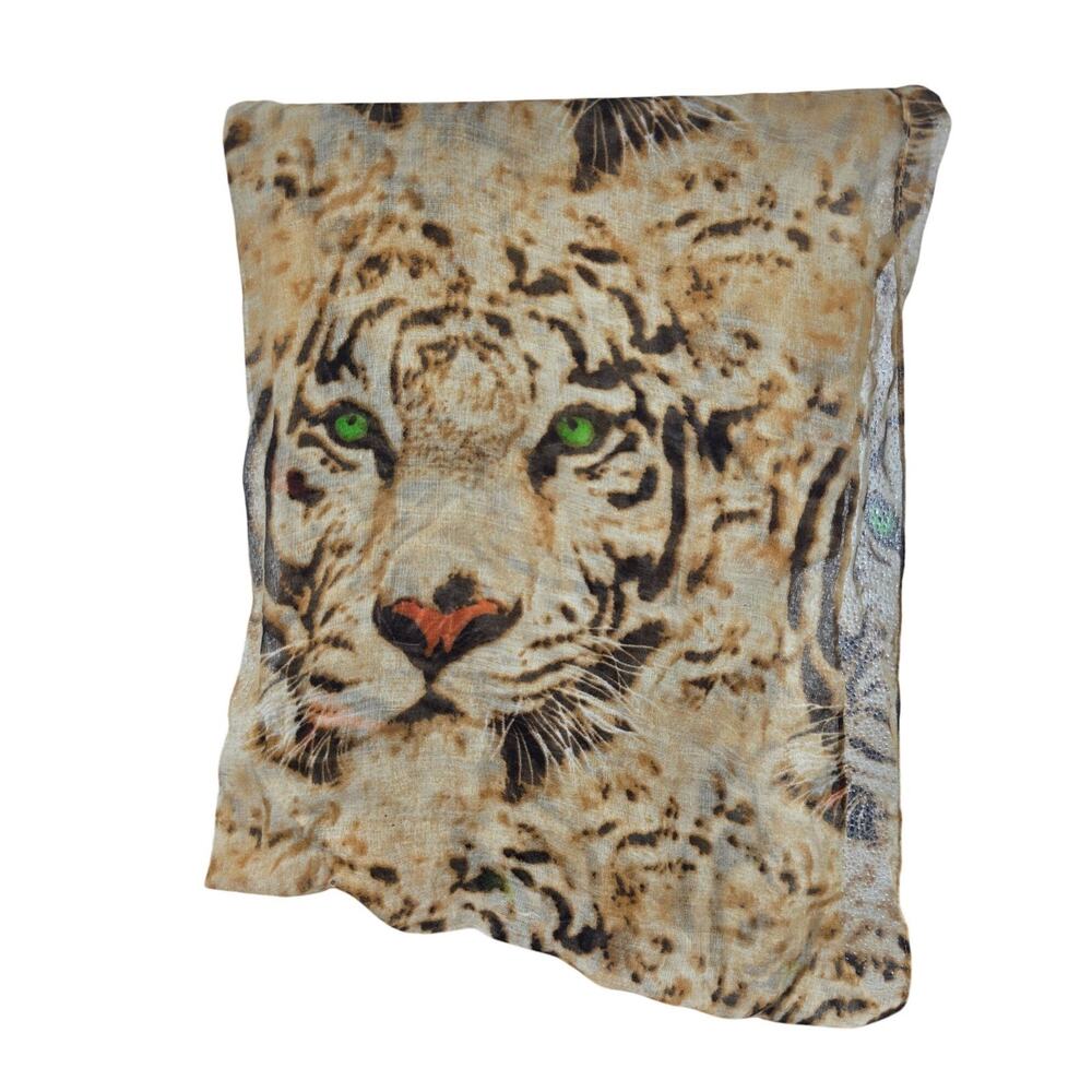 Tiger Print Sheer Cotton Infinity Scarf With Green Eyes‎